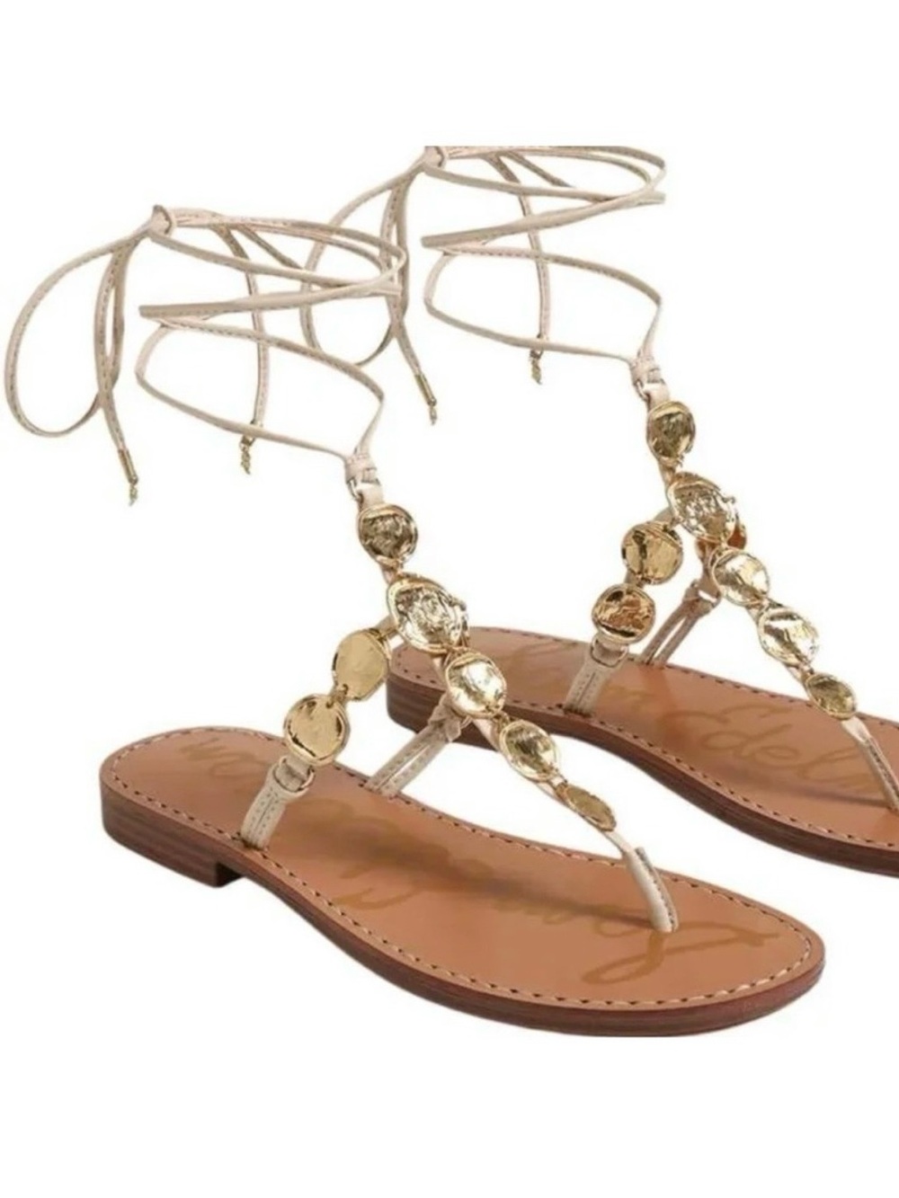 Sam Edelman Gold Jeweled Lace-Up Sandals